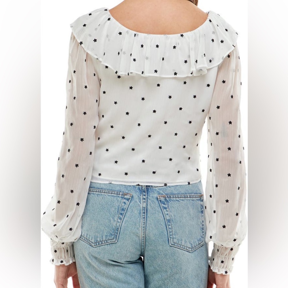 WAYF Liz Ruched Ruffles V-Neck Blouse - Picture 2 of 4